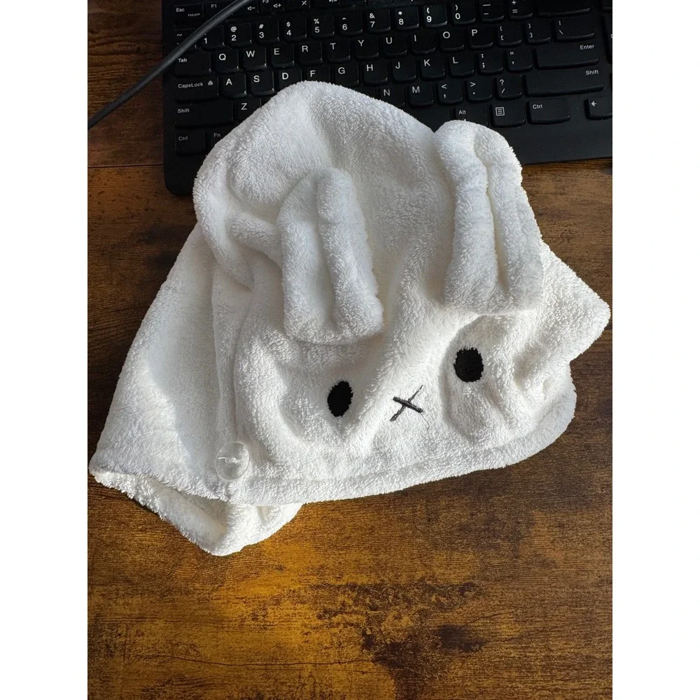 Miffy Inspired Bunny Hair Towel Wrap Microfiber Drying Cap White Rabbit Ears